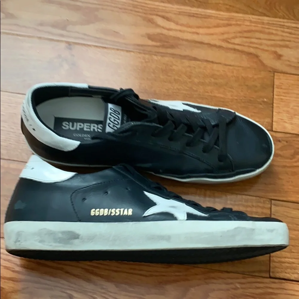 Golden Goose Black Leather Superstar Sneakers with White Star - Picture 7 of 15